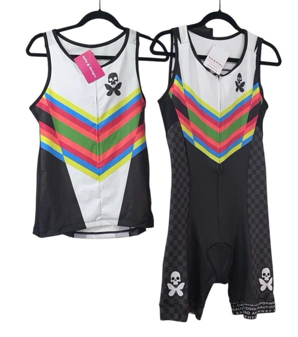 Lot (2): Betty Designs Rainbow PADDED Cycle Bib Short & Jersey 2XL